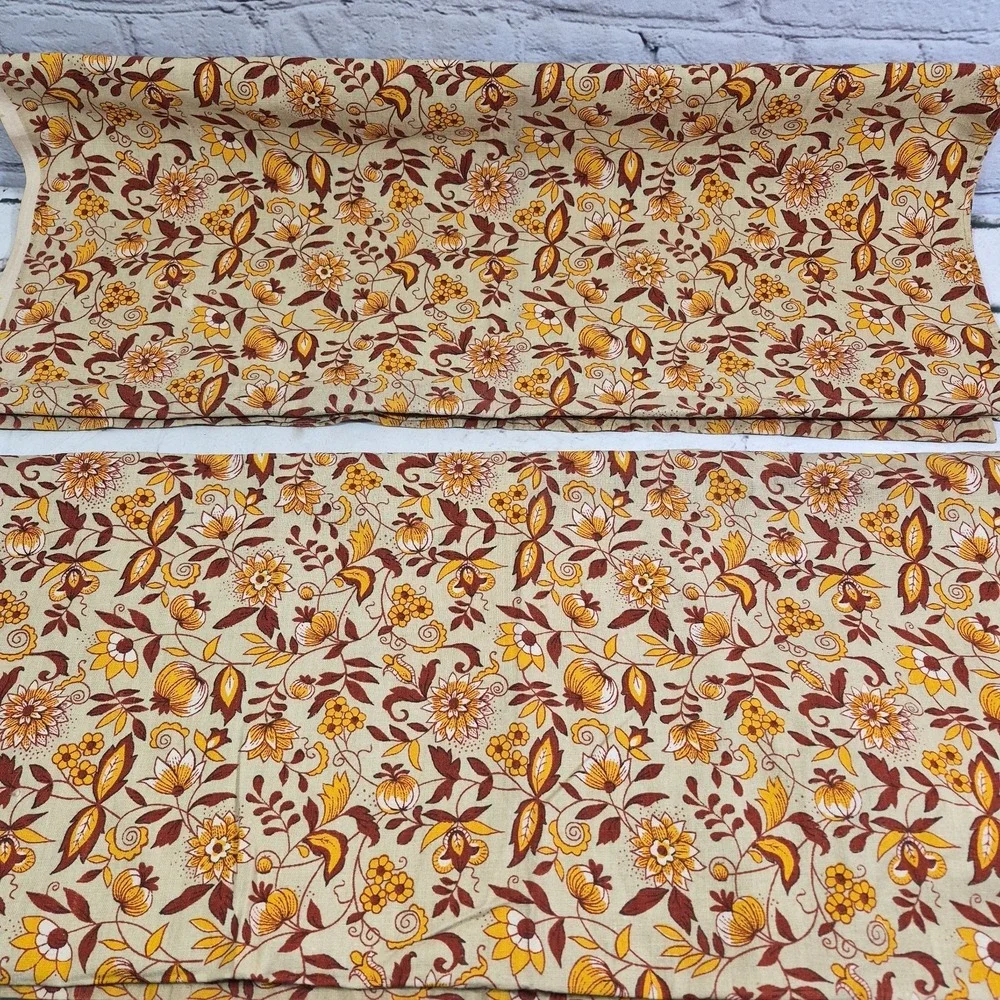 Vintage 70s Curtains Or Matching Tablecloths 2 Harvest Colors Handmade 27